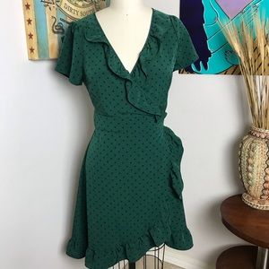 Mesh and Lace Flirty Polka Dot Ruffle Wrap Dress